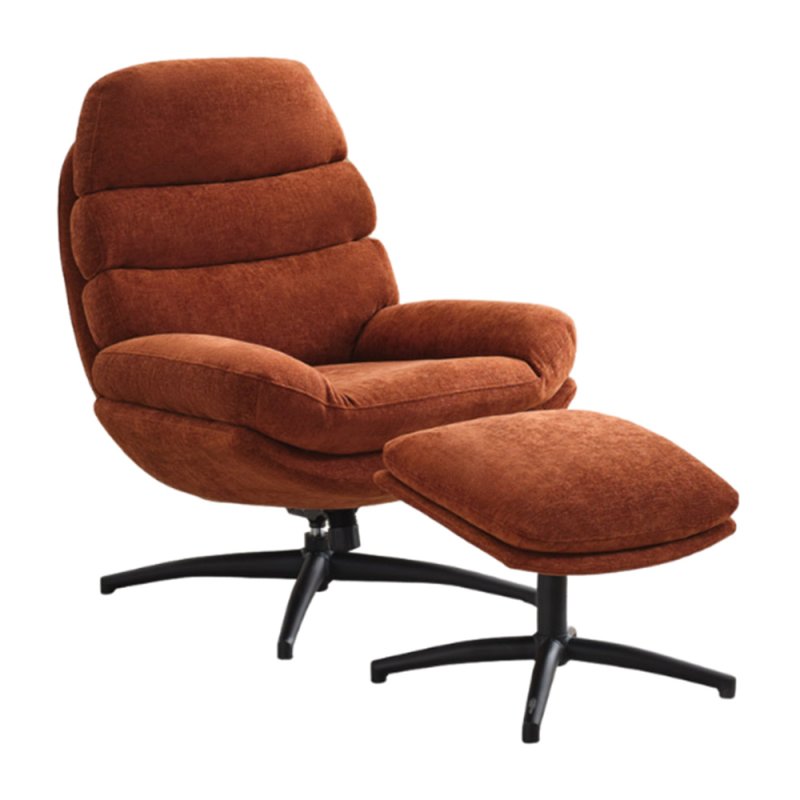 Gable Swivel Armchair & Footstool Fabric Rust 1