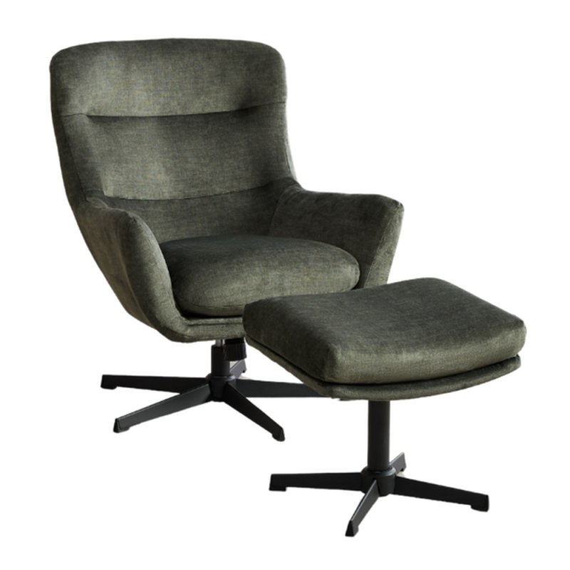 Blair Swivel Armchair & Footstool Fabric Winter Moss 1