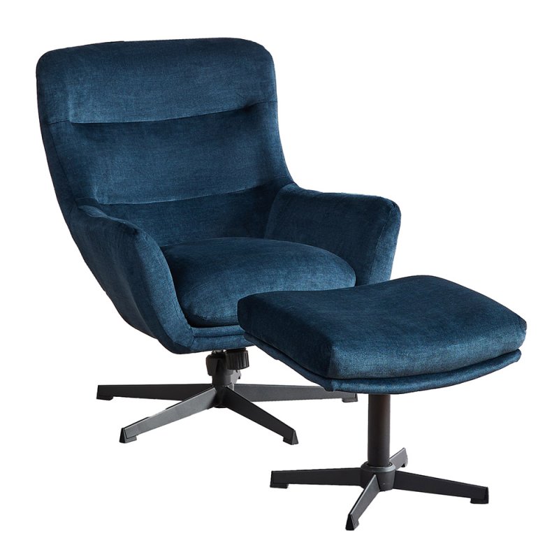 Blair Swivel Armchair & Footstool Fabric Deep Ocean