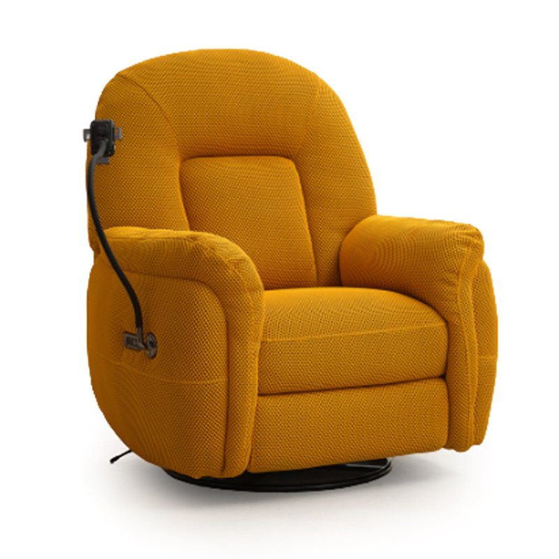 Solden Electric Reclining Swivel Armchair With Phone Holder Fabric Mustard