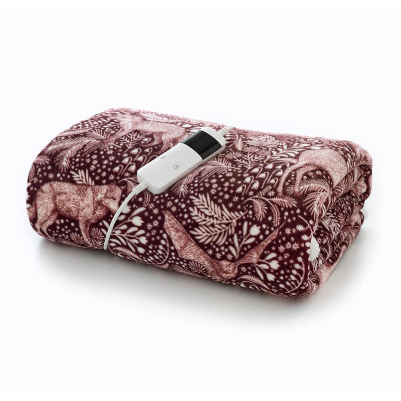 Woodland Folk Heated Throw 140x180cm Wine