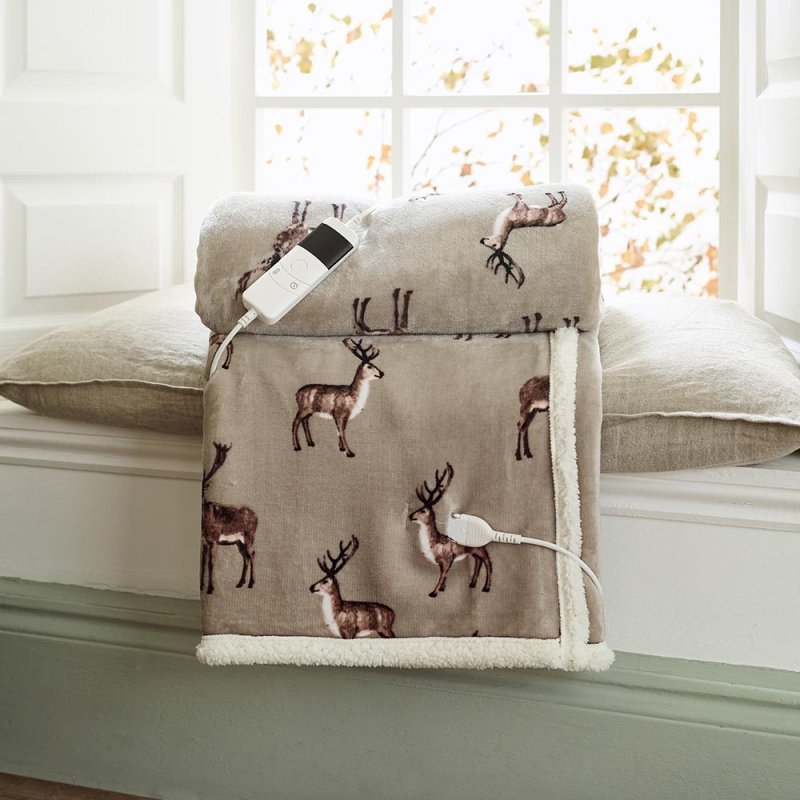 Sterling Stag Heated Throw 140x180cm Mocha Folded