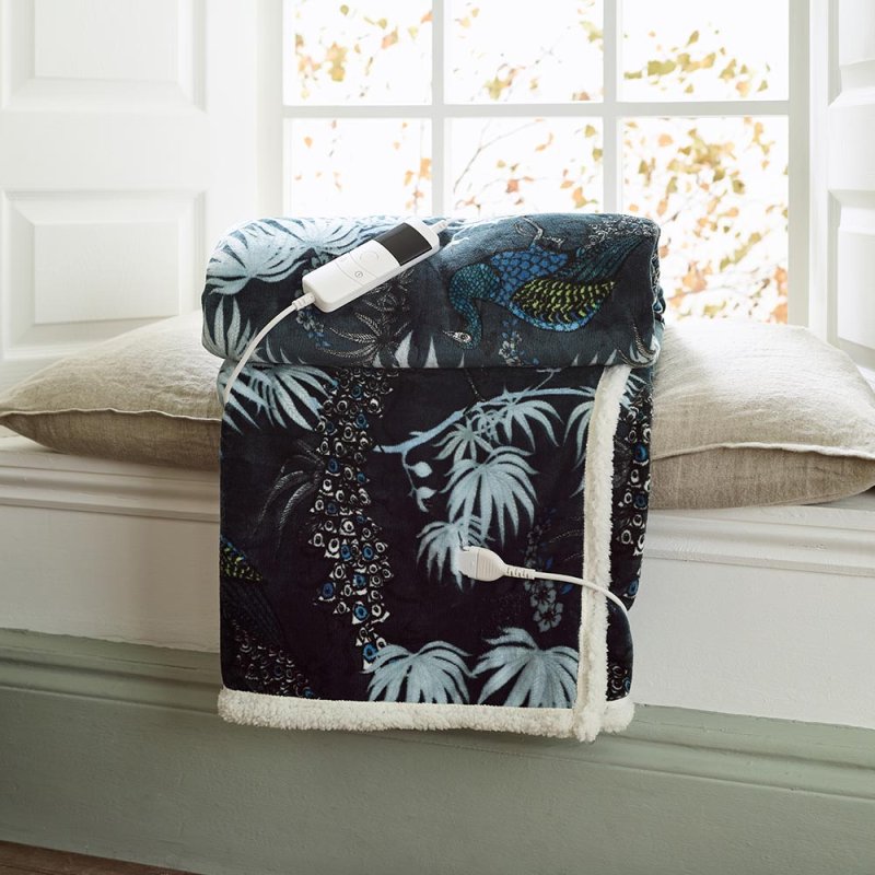 Peacocks Heated Throw 140x180cm Teal Folded