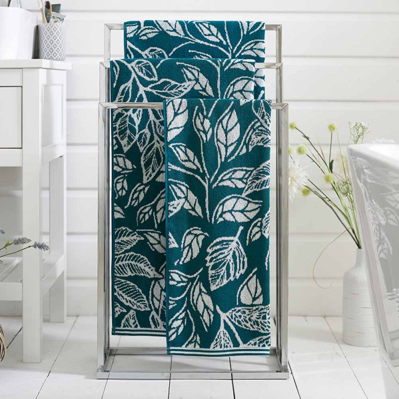 Deyongs Mixed Leaves Bath Towel Teal Lifestyle