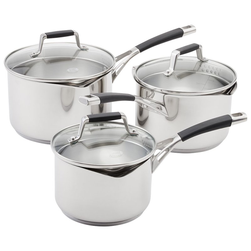 Stellar Flow 3 Piece Drainge Saucepan Set with Glass Lids