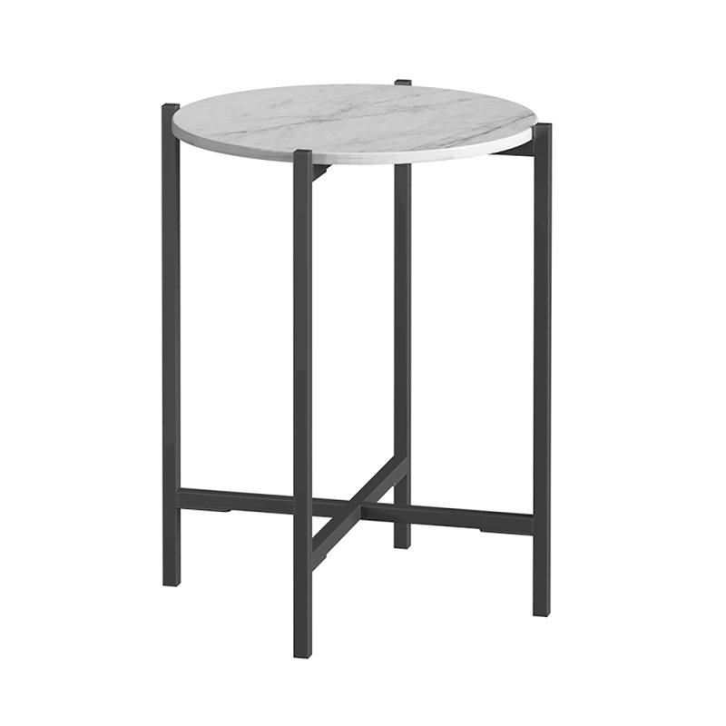 Marmora Round Side/Lamp Table White Marble & Grey