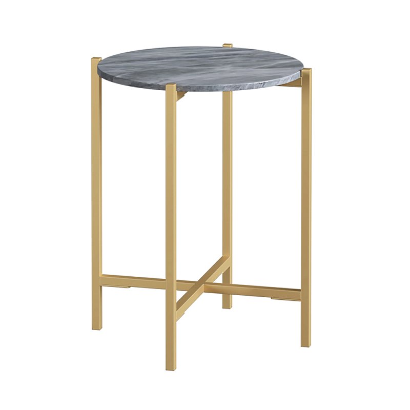 Marmora Round Side/Lamp Table Grey Marble & Gold