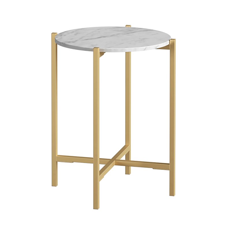 Marmora Round Side/Lamp Table White Marble & Gold