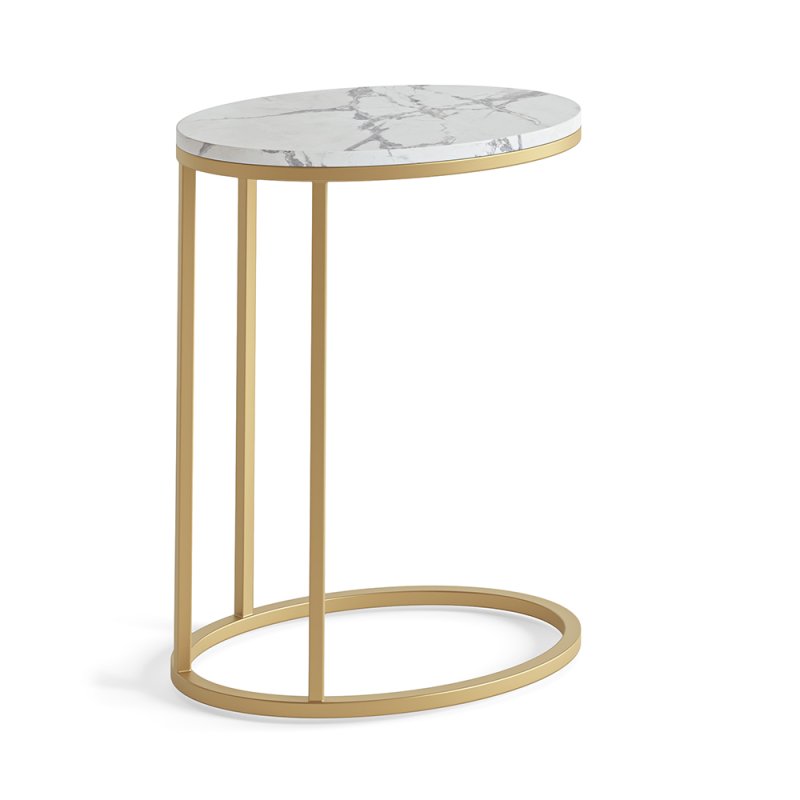 Marmora Oval Sofa/Side Table White Marble & Gold
