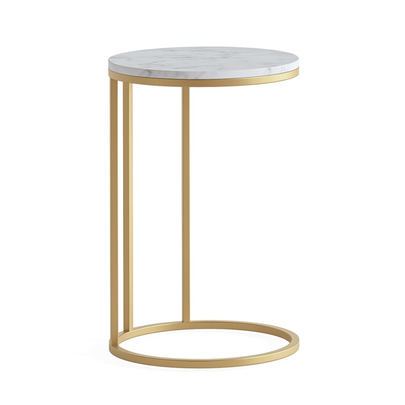 Marmora  Round Sofa/Side Table White Marble & Gold