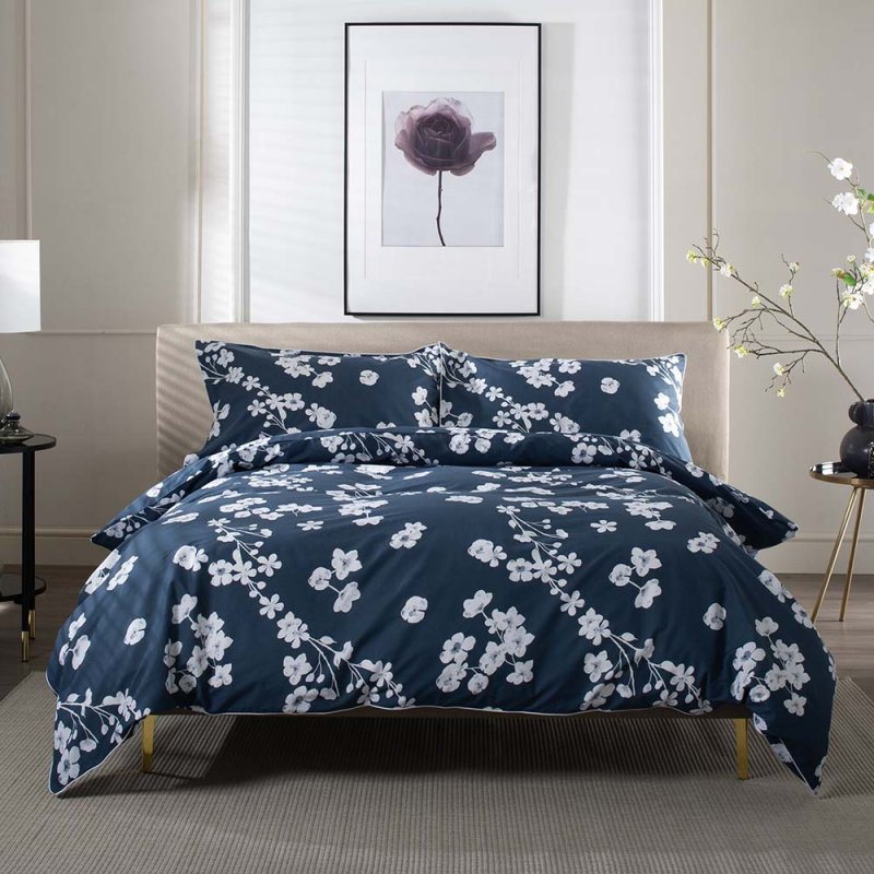 The Lyndon Company Petite Fleure Super King Duvet Cover Set Navy