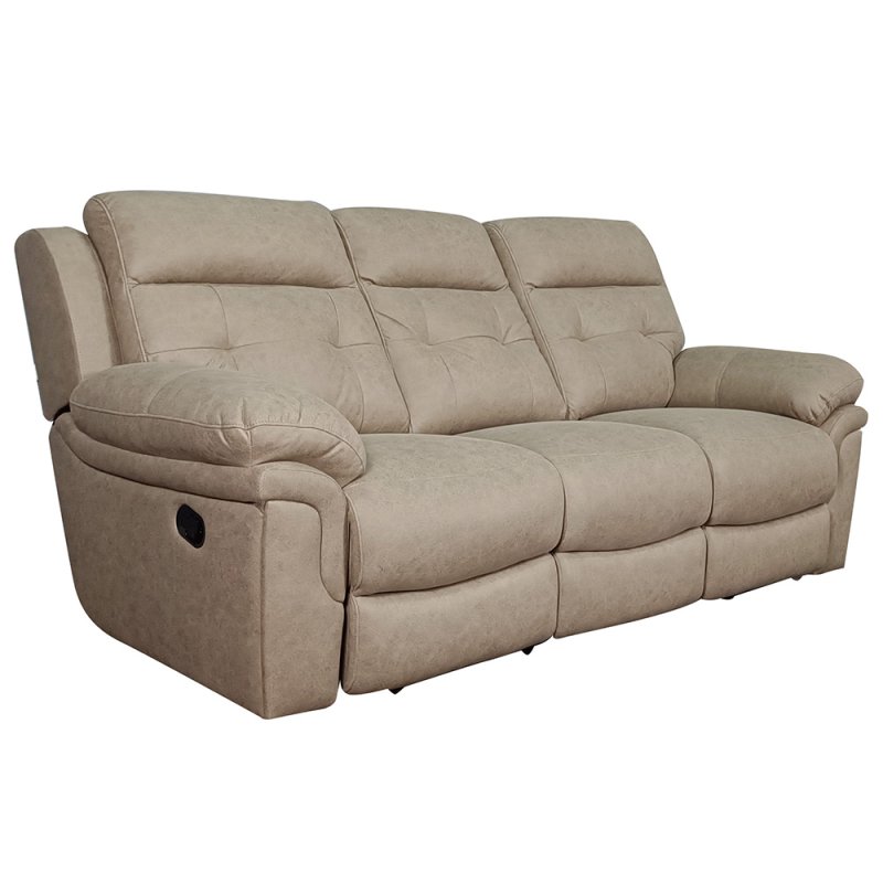 Holstein 3 Seater Manual Reclining Sofa Faux Suede Beige 