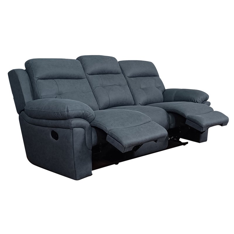Holstein 3 Seater Manual Reclining Sofa Faux Suede Navy Blue