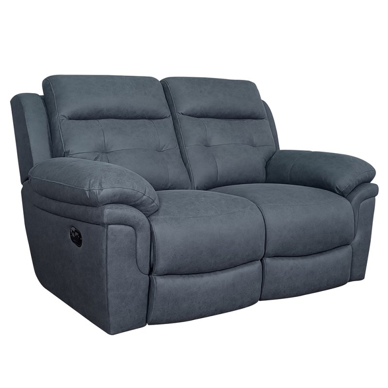 Holstein 2 Seater Manual Reclining Sofa Faux Suede Navy Blue