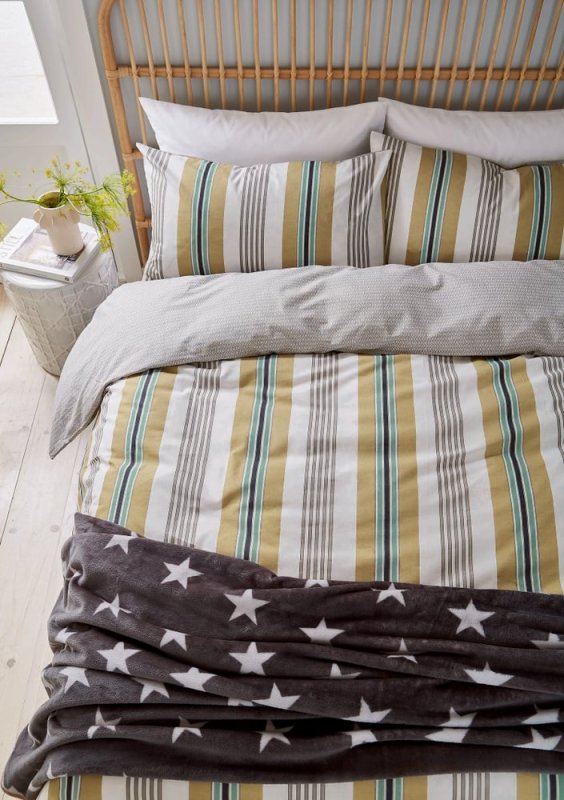 Helena Springfield Huntington Stripe Reversible Double Duvet Cover Set Amber Overhead