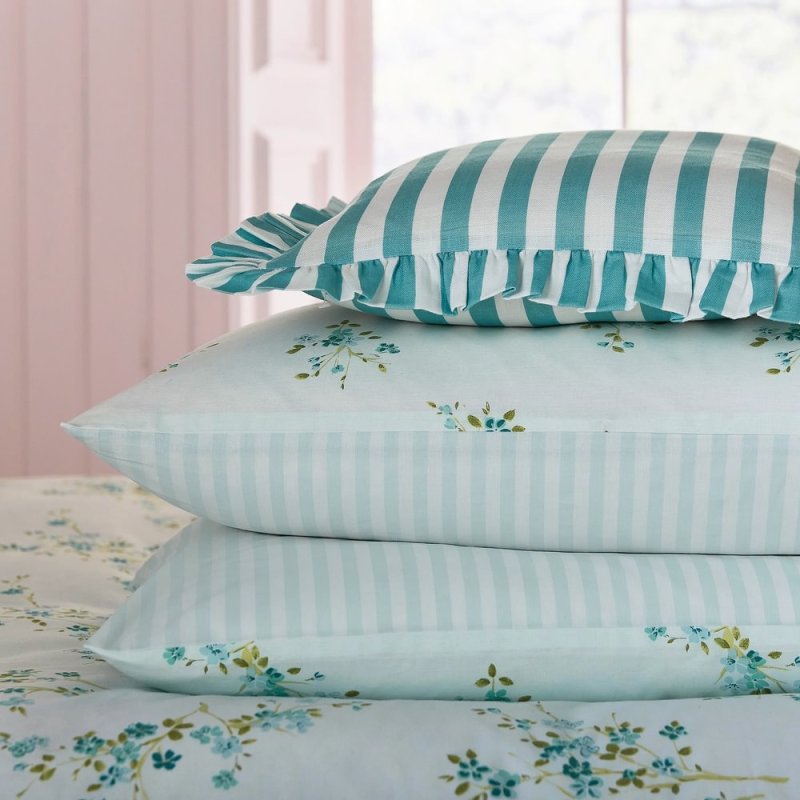 Helena Springfield Blossom Print Reversible Super King Duvet Cover Set Aqua Stacked