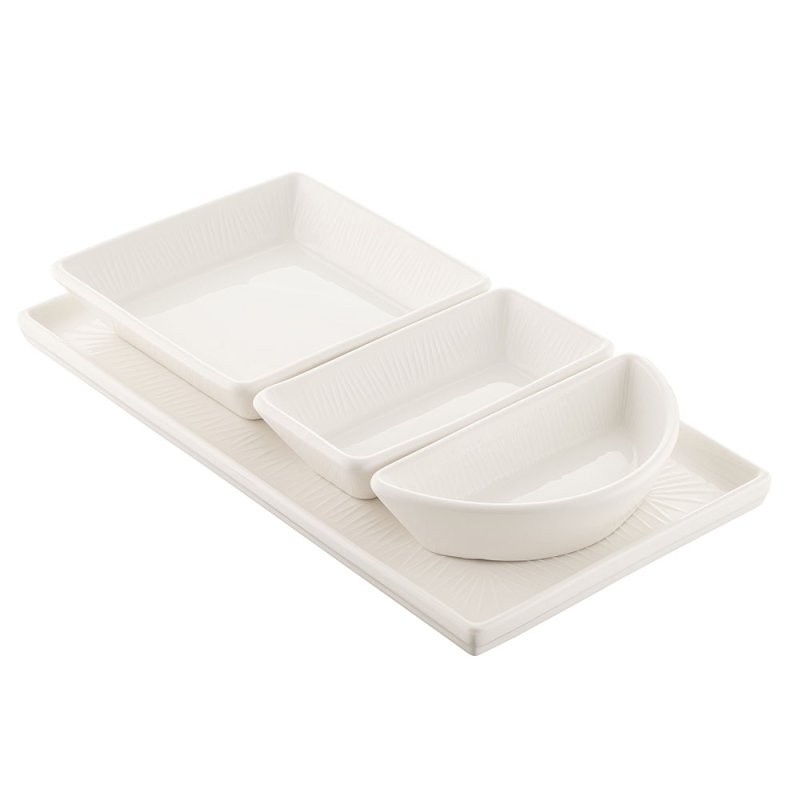 Belleek Erne 3 Piece Tapas Set with Tray