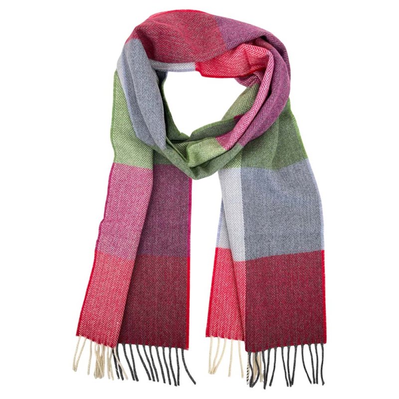 McNutt Lambswool Green & Smoke Check Scarf 30cm x 215cm Multicoloured