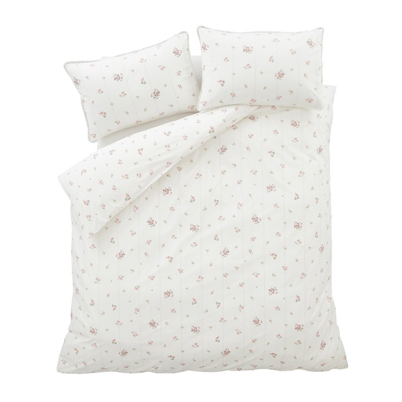 Bianca Fine Linens Vintage Rosebud Lace Reversible Single Duvet Cover Set Cream Cutout