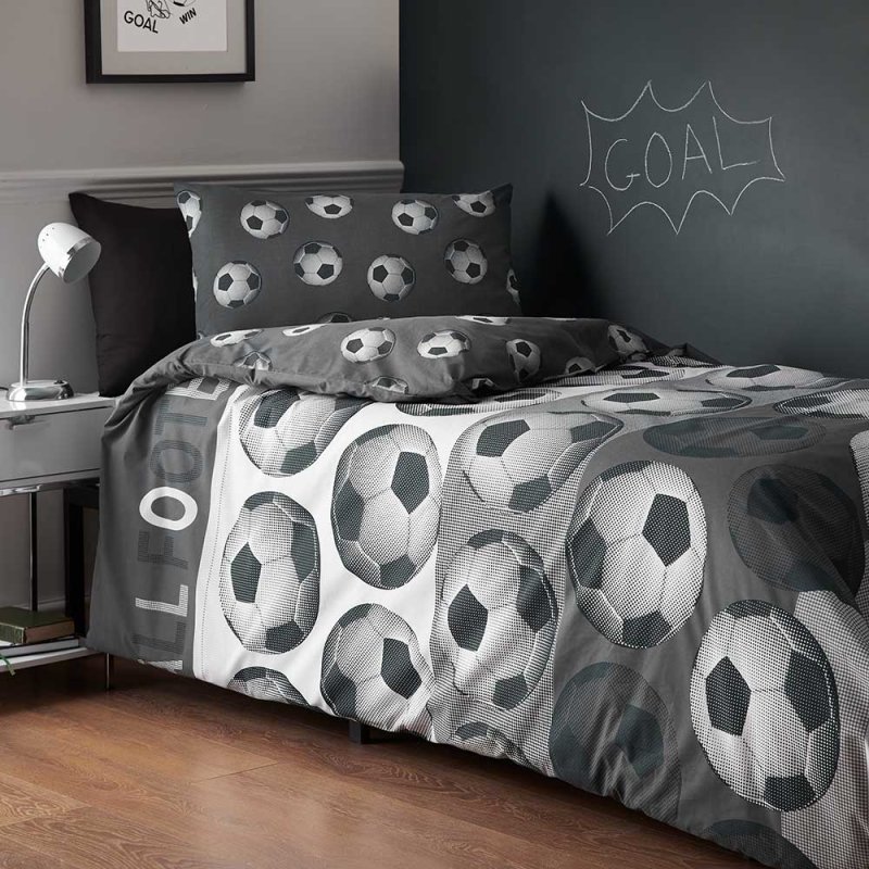 Catherine Lansfield Football Reversible Double Duvet Cover Set Grey Side 1