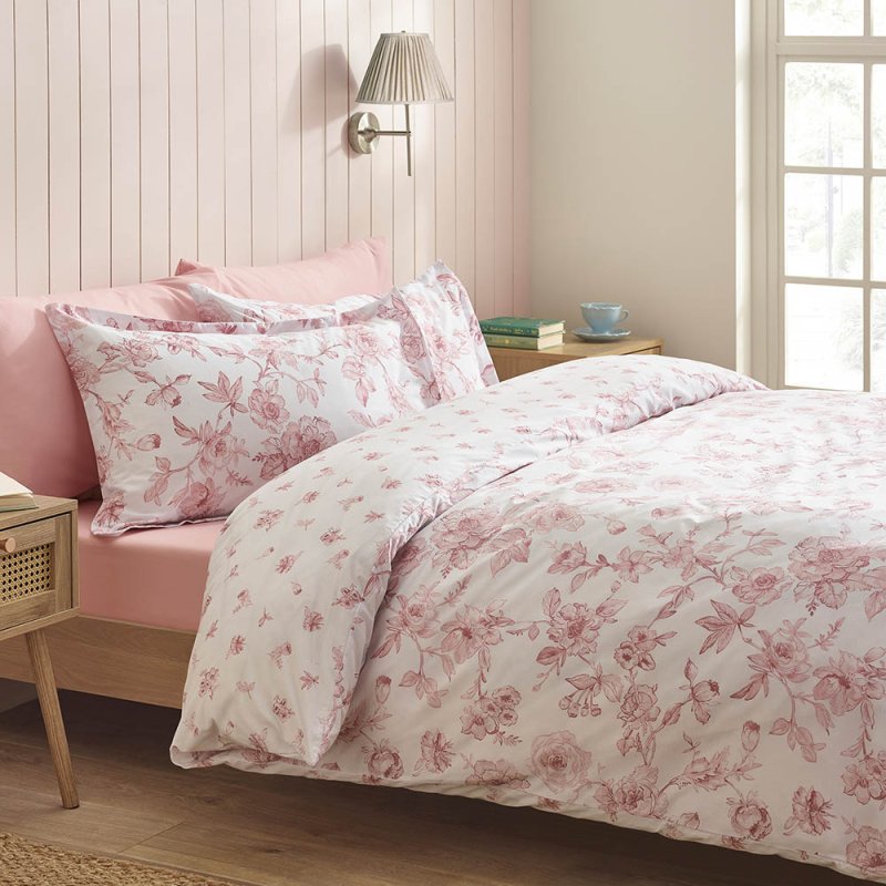 Catherine Lansfield Mirabelle Reversible Single Duvet Cover Set Pink Side 1