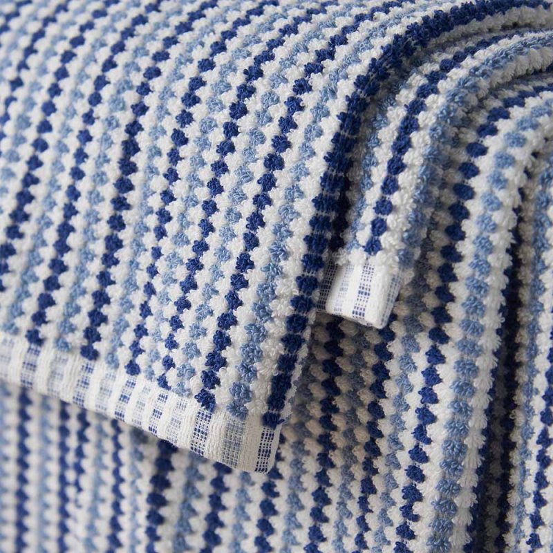 Catherine Lansfield Rice Weave Stripe Bath Sheet Blue Close Up