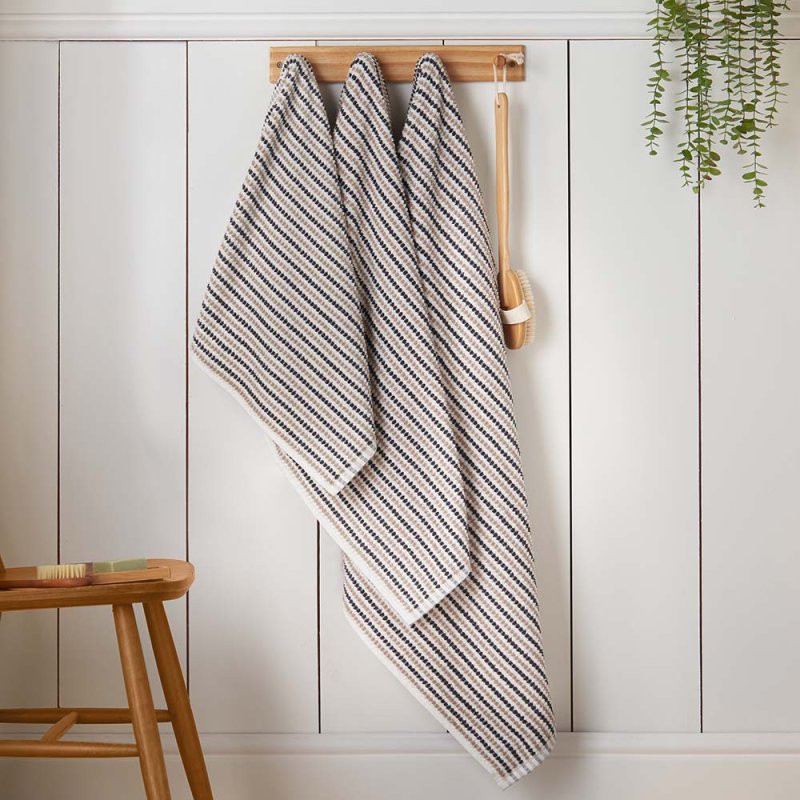 Catherine Lansfield Rice Weave Stripe Bath Sheet Grey Lifestyle All Sizes