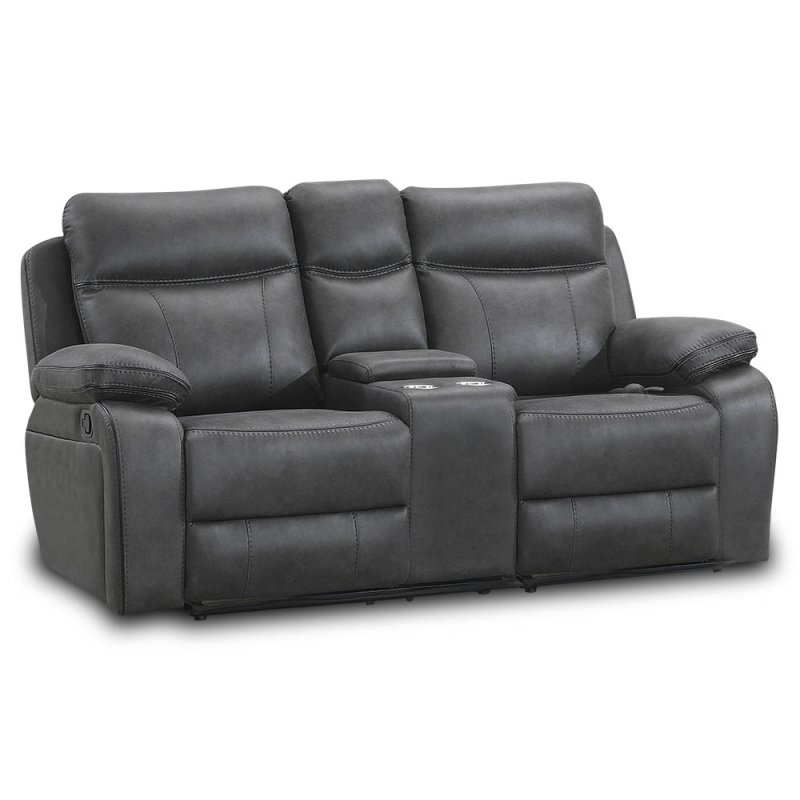 Angelica 2 Seater Manual Reclining Sofa With Central Console & Cupholders Faux Suede Grey