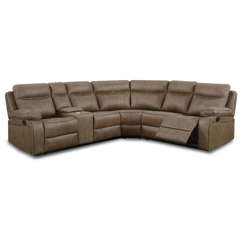 Angelica 4+ Corner Manual Reclining Sofa With Console Faux Suede Tan