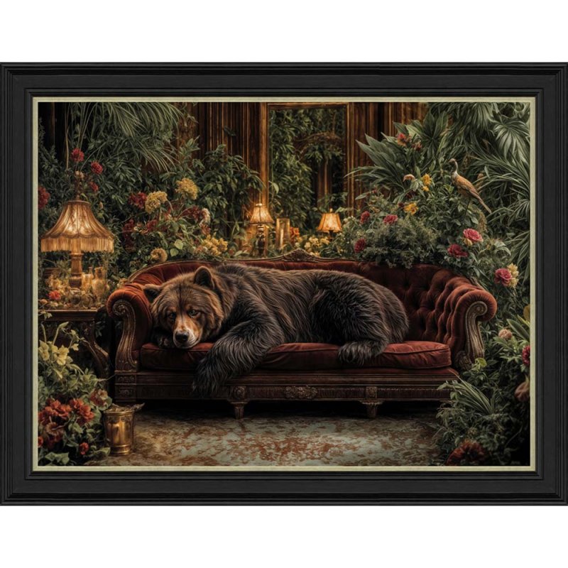 Artko Lounging Bear 90cm x 70cm Picture By Regal Retreats Black Frame