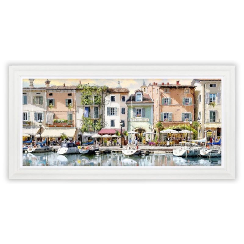 Artko Harbour Café 111cm x 56cm Picture By The Macneil Studio White Frame