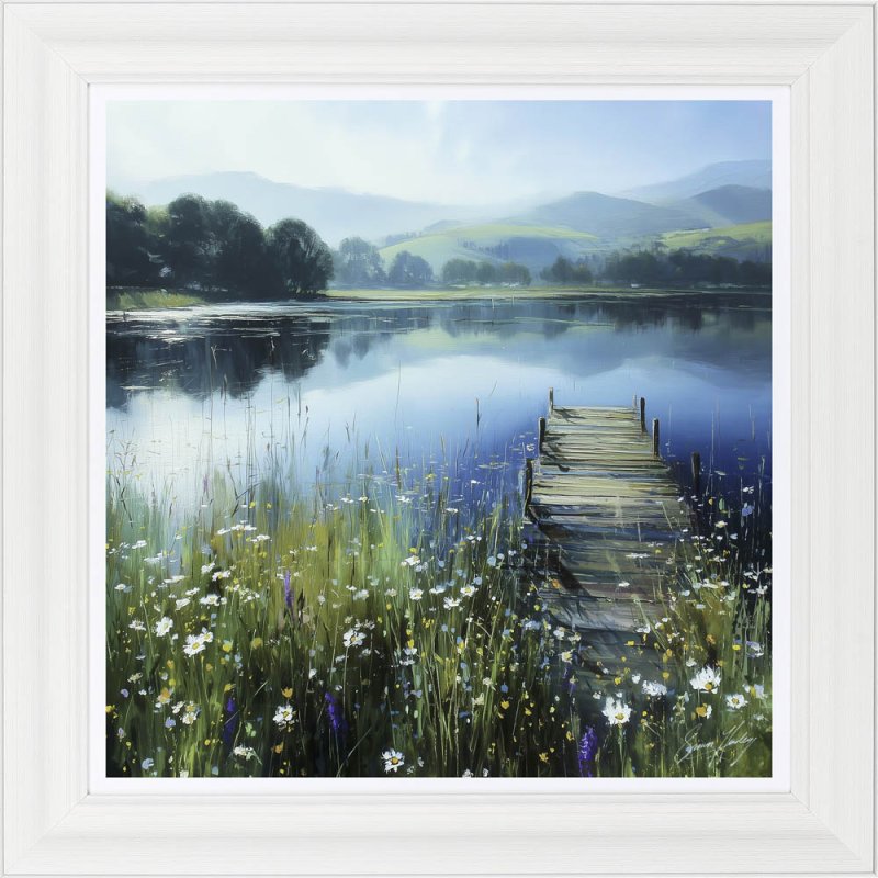 Artko The Waters Edge I 61cm x 61cm Picture By Simon Hartley White Frame