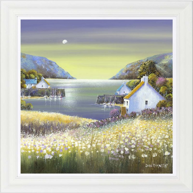 Artko Harbour Moon 69cm x 69cm Picture By John McKinstry White Frame
