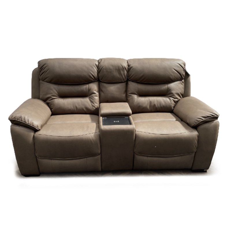 Cordon 2 Seater Electric Reclining Sofa With Console & USB Charger Faux Leather Chestnut