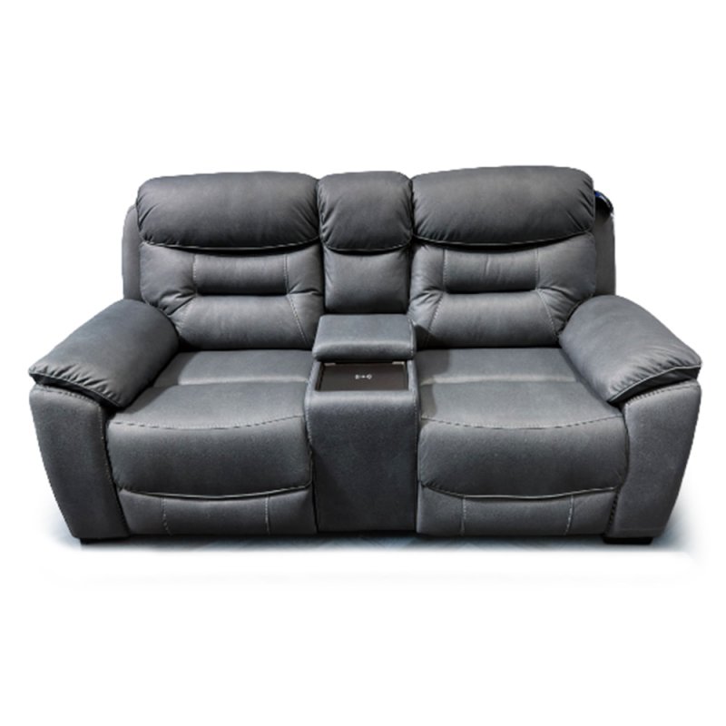 Cordon 2 Seater Electric Reclining Sofa With Console & USB Charger Faux Leather Dark Grey