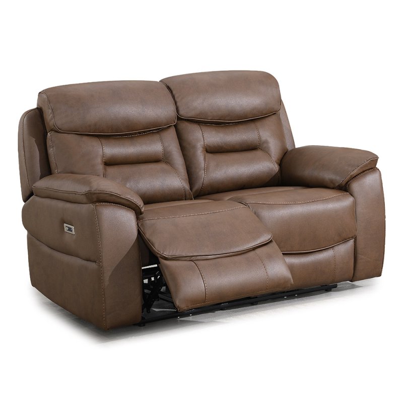 Cordon 2 Seater Sofa Electric Reclining With USB Charger Faux Leather Chestnut