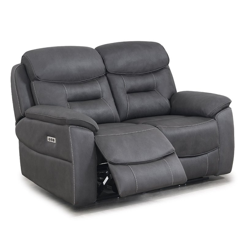Cordon 2 Seater Sofa Electric Reclining With USB Charger Faux Leather Dark Grey