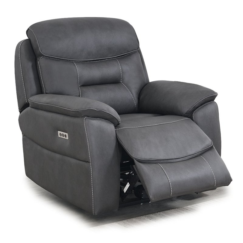 Cordon Electric Reclining Armchair With USB Charger Faux Leather Dark Grey