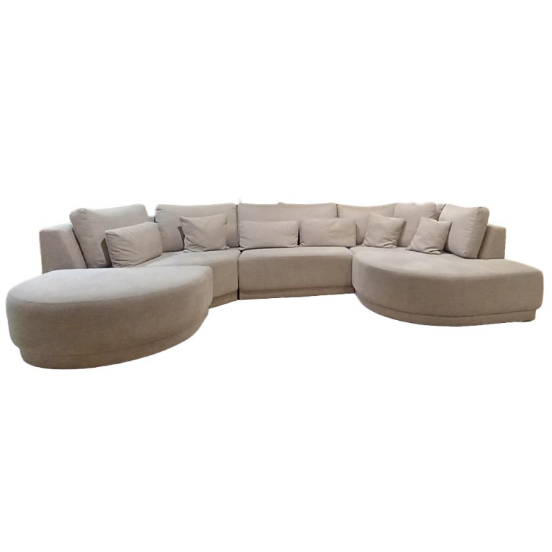 Belform Lucca 4 + Seater Curved Corner Sofa Including Curved Footstool Fabric PR Ash Grey