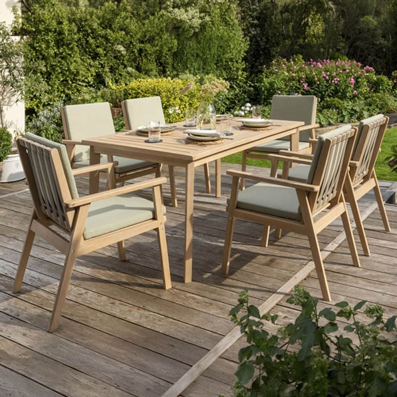Kettler Hampton 6 Person Acacia Oudoor Rectangular Dining Table & Chair Set With Sage Cushions