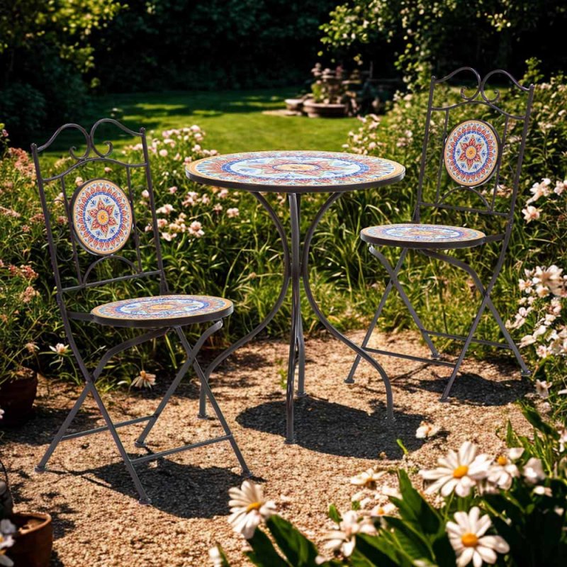 Valencia 2 Person Iron & Mosaic Outdoor Bistro Set Lifestyle