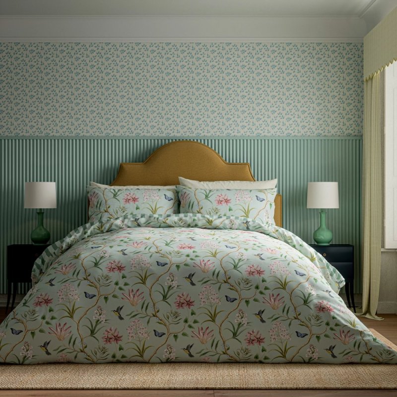 Sanderson Clementine Reversible Double Duvet Cover Set Raspberry/Seabreeze