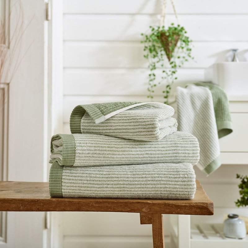 DEYONGS Willow Weave Stripe Bath Sheet Sage Lifestyle