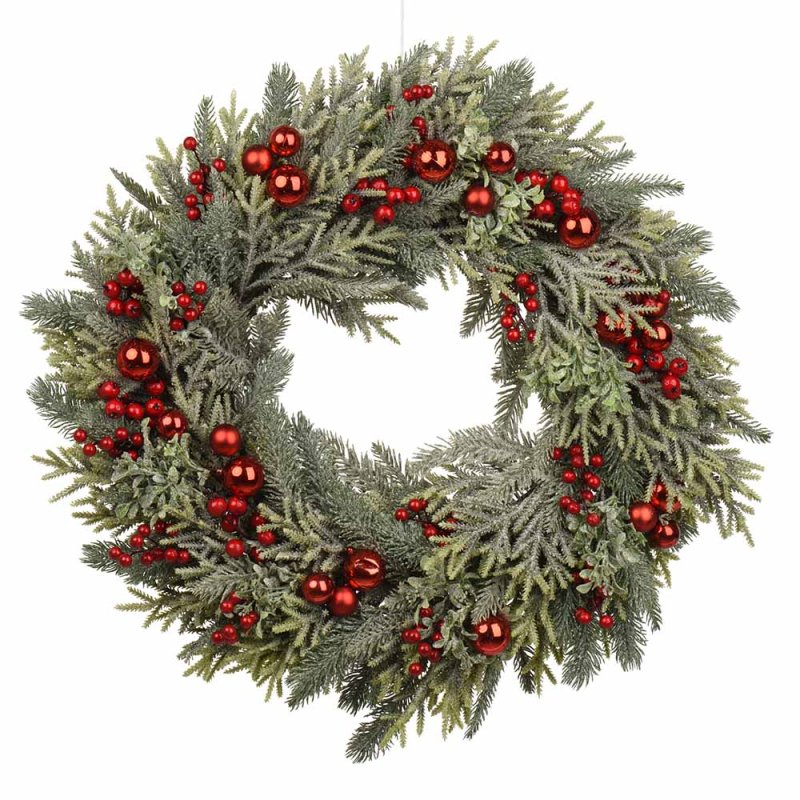 Wreath With Red Baubles 60cm