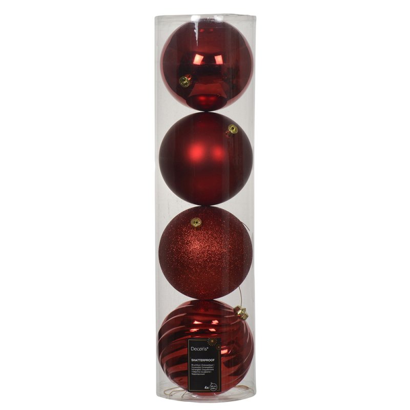 Baubles In Tube Christmas Red 14cm (Set Of 4)