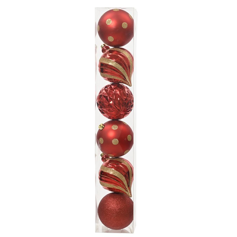 Baubles In Tube Red & Gold 15cm (Set Of 6)