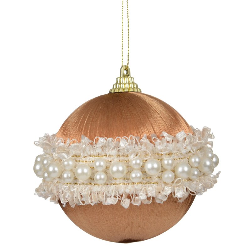 Foam Bauble With Brown Pearls 8cm