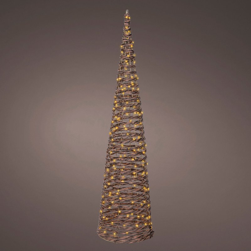 Micro LED Wicker Cone Brown With Classic White Lights 90cm