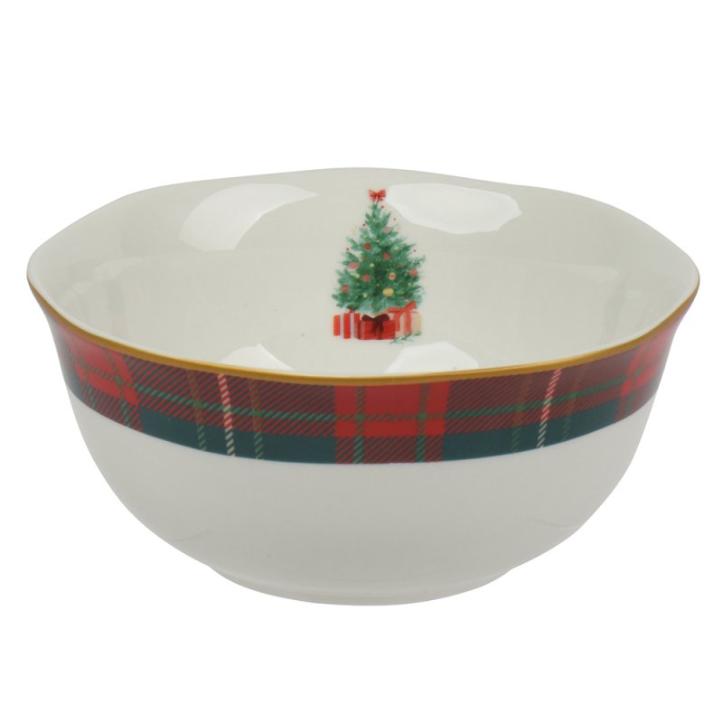 Cereal Bowl With Christmas Tree & Tartan Edge