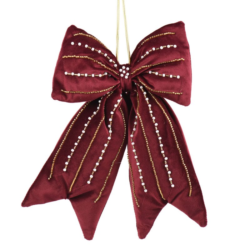 Polyester Bow With Pearls Burgundy 40cm